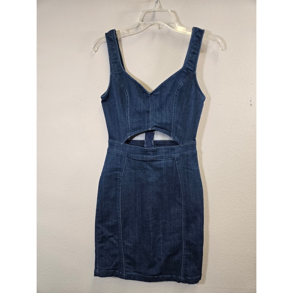 IRIS Denim Cutout Front Bodycon Mini Dress Dark Wash Small